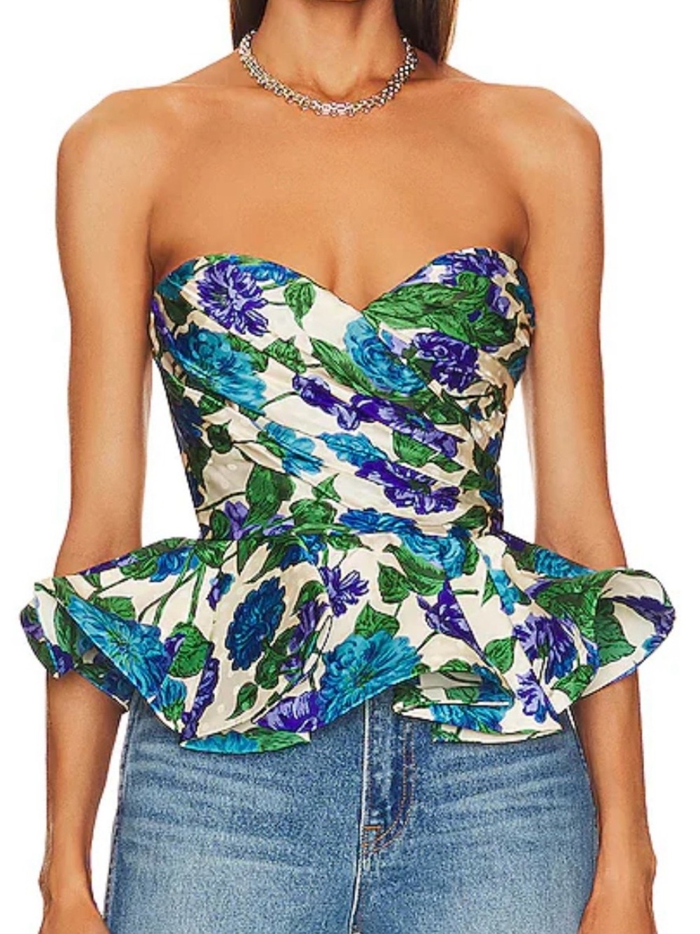 Ronny Kobo Floral Strapless Sweetheart Top